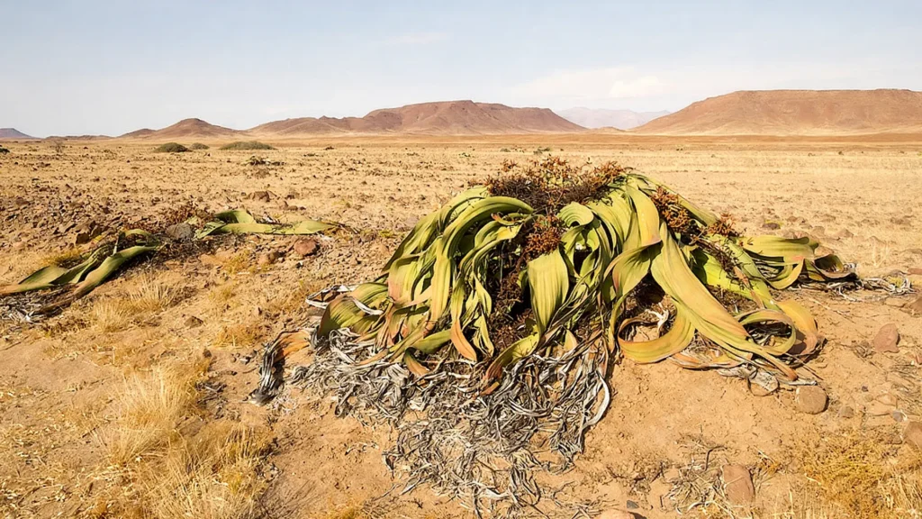 Вельвичия удивительная в пустыне Намиб - редкое реликтовое растение, одно из самых древних на Земле